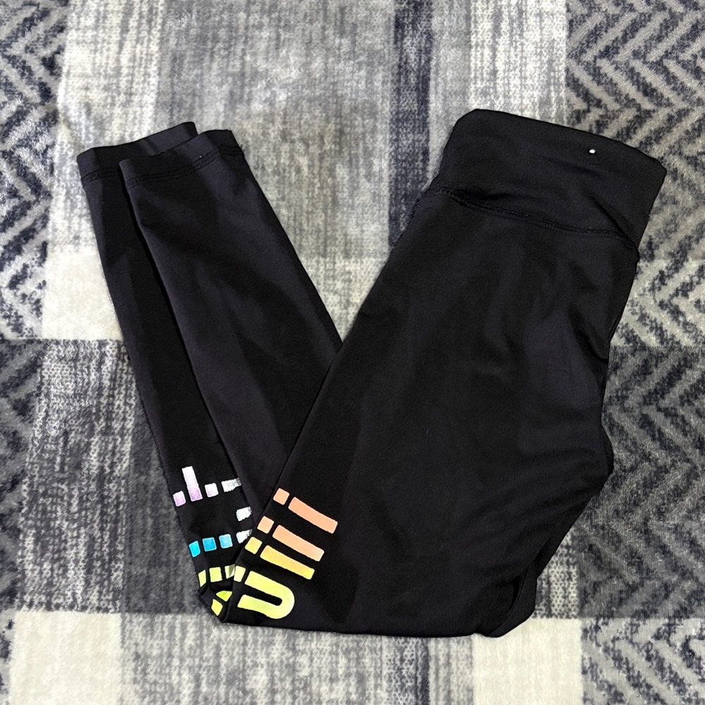Justice Black Leggings with Multicolor Stripes